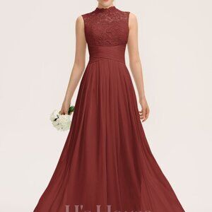 Vermillion Red JJ House Dress High Neck Floor-Length Chiffon Bridesmaid's Dress